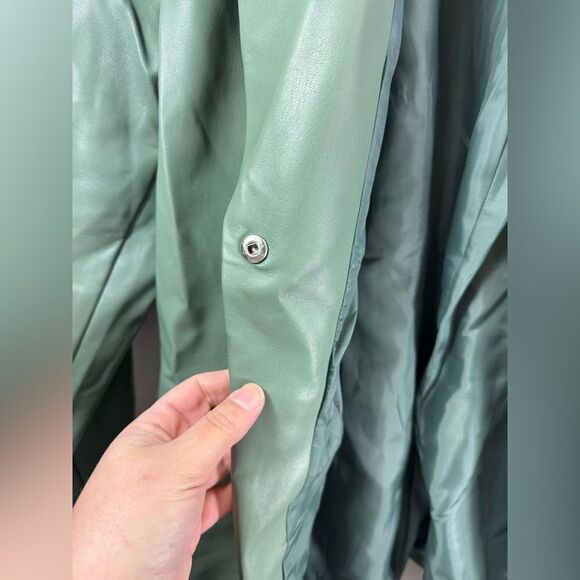 ELOQII Green Single Button Faux Leather Blazer Size 14 - Picture 4 of 11